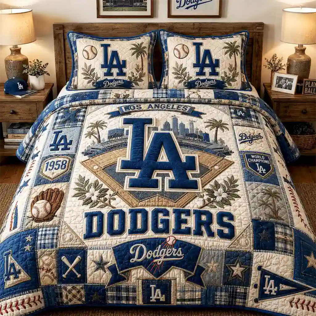 Los Angeles Dodgers World Series Champions Quilt Bedding Set LA Dodgers Merch Baseball Fan Gift - Kdjoy