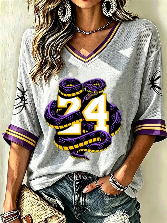 Los Angeles Lakers Kobe Bryant #24 Basketball Crop Sleeve V-Neck T-Shirt LA Lakers Merch - Kdjoy Los Angeles Lakers Kobe Bryant #24 Basketball Crop Sleeve V-Neck T-Shirt LA Lakers Merch - Kdjoy