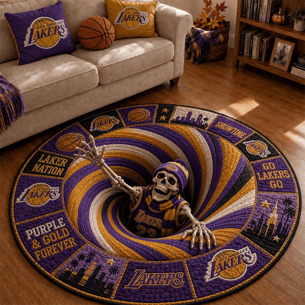 Los Angeles Lakers Merch Purple And Gold Forever Quilted Round Mat Basketball Fan Gift Ideas - Kdjoy
