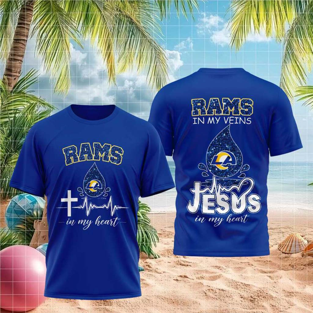 Los Angeles Rams Cross Jesus Heartbeat Faith Shirt LA Rams Merch Gift For Football Fans - Kdjoy