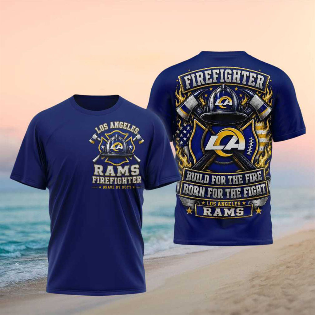 Los Angeles Rams Firefighter Helmet American Flag Shirt LA Rams Merch Cool Fireman Gifts - Kdjoy