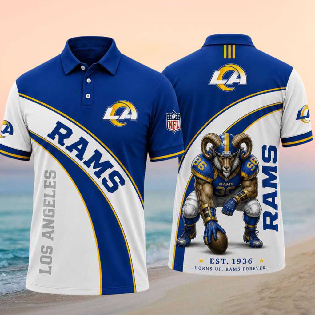 Los Angeles Rams Football Player Mascot Horns Up Rams Forever Polo Shirt LA Rams Merch - Kdjoy