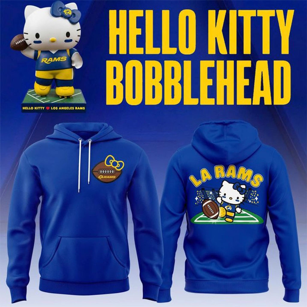 Los Angeles Rams Hello Kitty Bobblehead 2026 Hoodie LA Rams Merch Cute Gift For Game Day - Kdjoy Los Angeles Rams Hello Kitty Bobblehead 2026 Hoodie LA Rams Merch Cute Gift For Game Day - Kdjoy