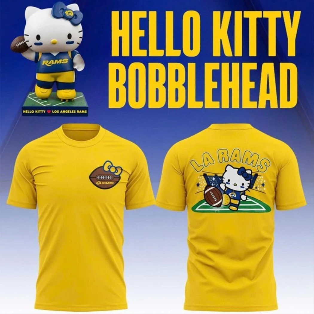Los Angeles Rams Hello Kitty Bobblehead T-Shirt LA Rams Merch Best Gift For Football Fans - Kdjoy
