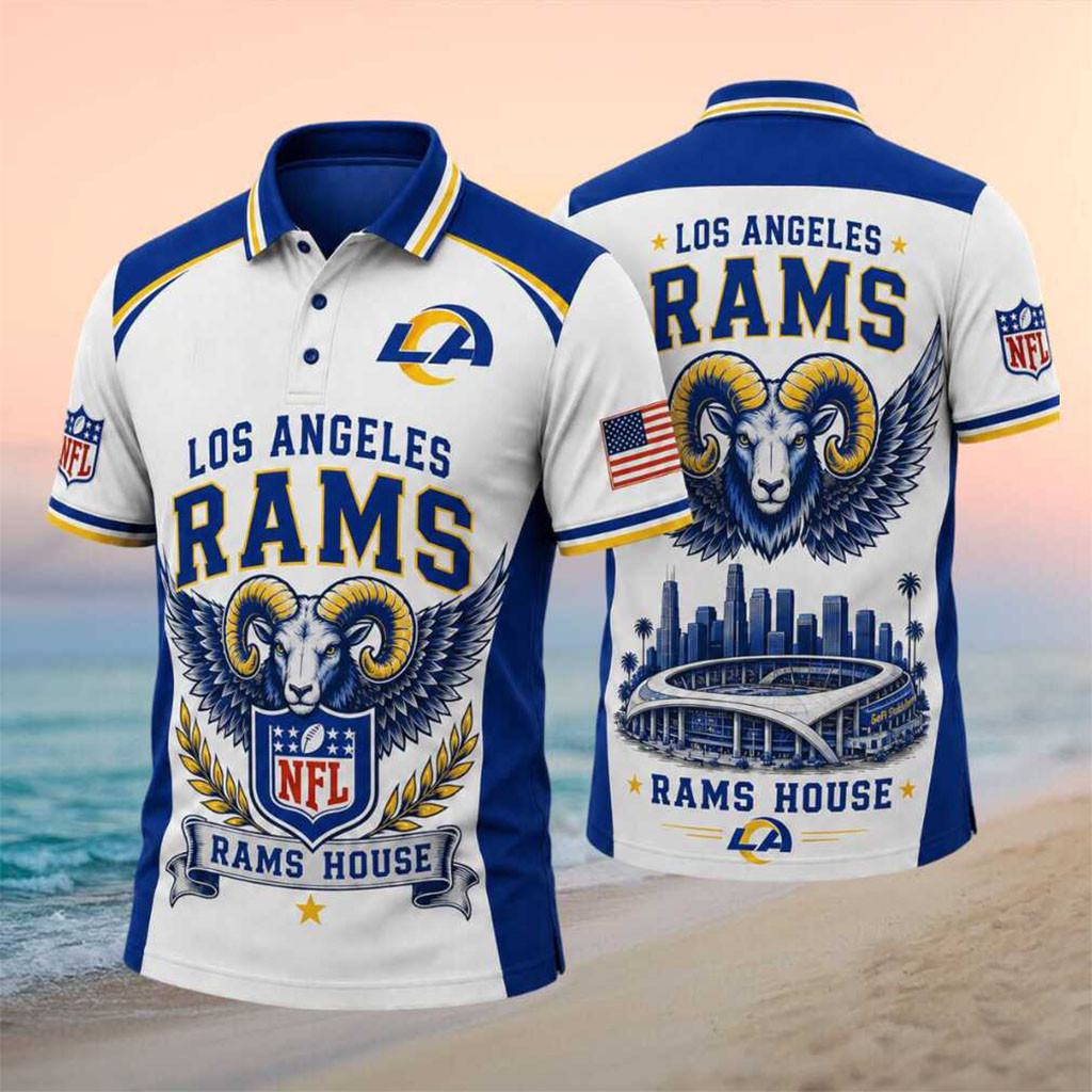 Los Angeles Rams Merch Rams House Stadium Skyline Wings Polo Shirt Football Fan Apparel - Kdjoy Los Angeles Rams Merch Rams House Stadium Skyline Wings Polo Shirt Football Fan Apparel - Kdjoy