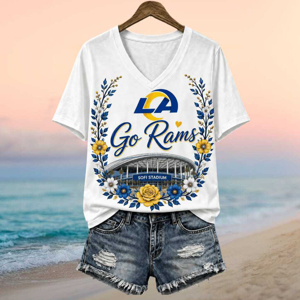 Los Angeles Rams SoFi Stadium Floral Bouquet V-Neck Shirt LA Rams Merch Football Fan Gift Ideas - Kdjoy