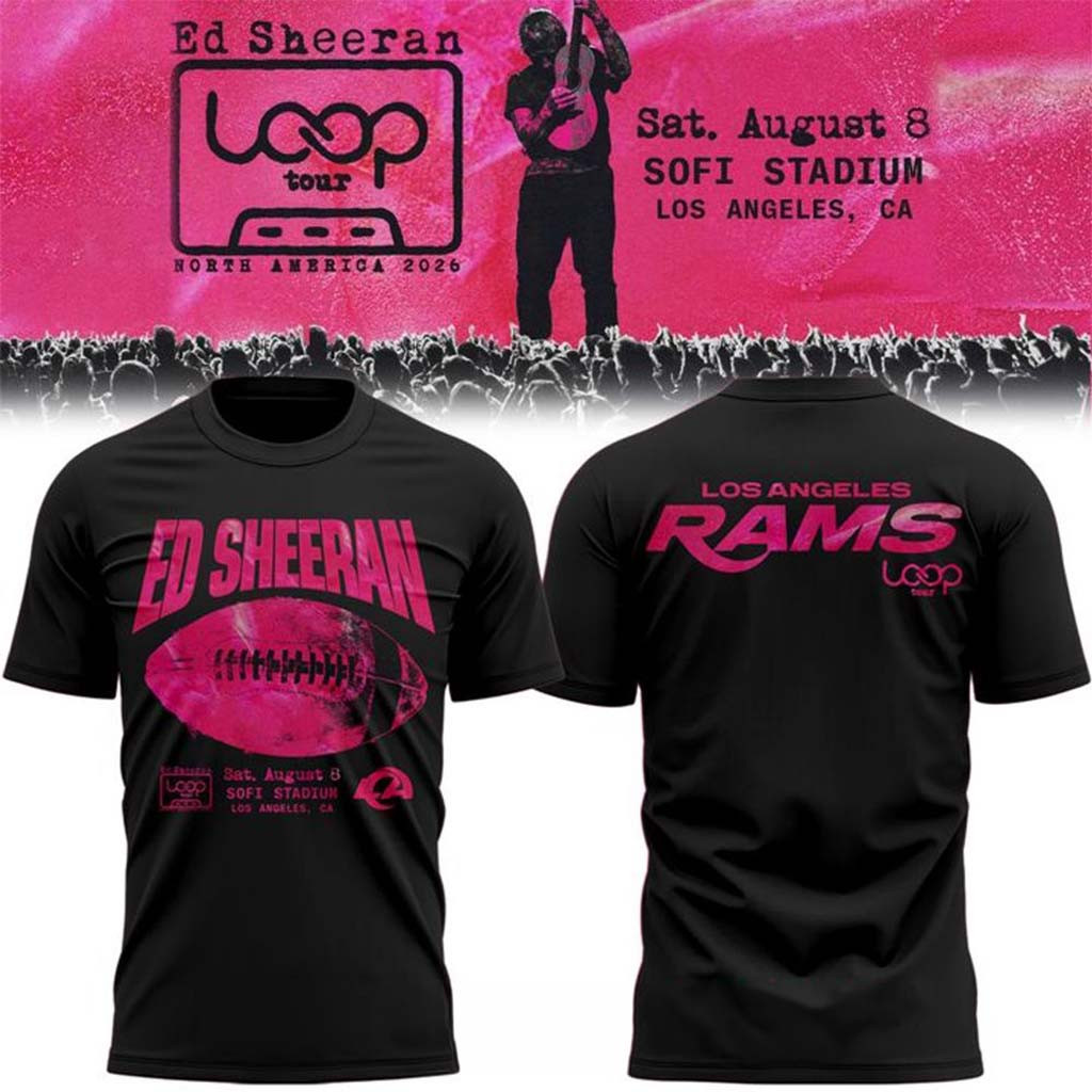 Los Angeles Rams X Ed Sheeran Loop Tour 2026 North America Black Shirt Ed Sheeran Merch - Kdjoy Los Angeles Rams X Ed Sheeran Loop Tour 2026 North America Black Shirt Ed Sheeran Merch - Kdjoy