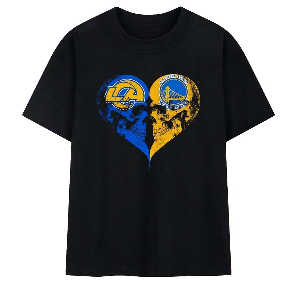 Los Angeles Rams X Golden State Warriors Skulls Face To Face Heart Shape T-Shirt Fan Merch - Kdjoy Los Angeles Rams X Golden State Warriors Skulls Face To Face Heart Shape T-Shirt Fan Merch - Kdjoy