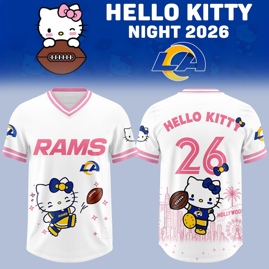 Los Angeles Rams X Hello Kitty Night 2026 Football Jersey LA Rams Merch Cute Game Day Gifts - Kdjoy Los Angeles Rams X Hello Kitty Night 2026 Football Jersey LA Rams Merch Cute Game Day Gifts - Kdjoy