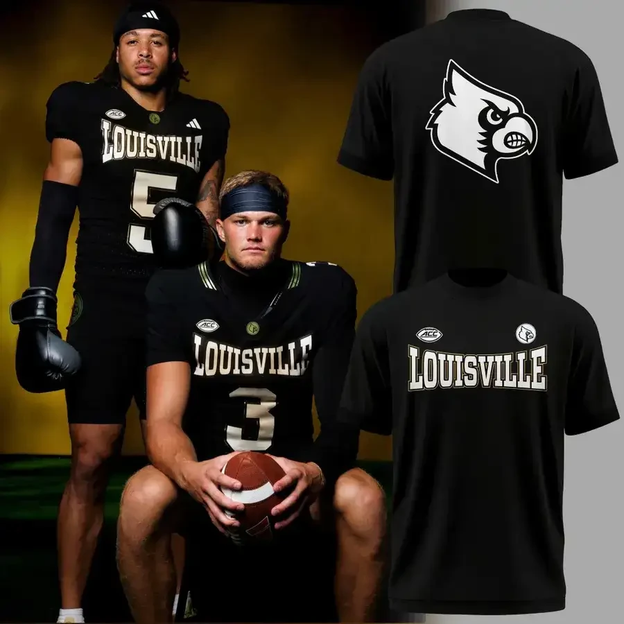 Louisville Cardinals Uniform Style T-Shirt Black Louisville Cardinals Merch Football Fan Gifts - Kdjoy