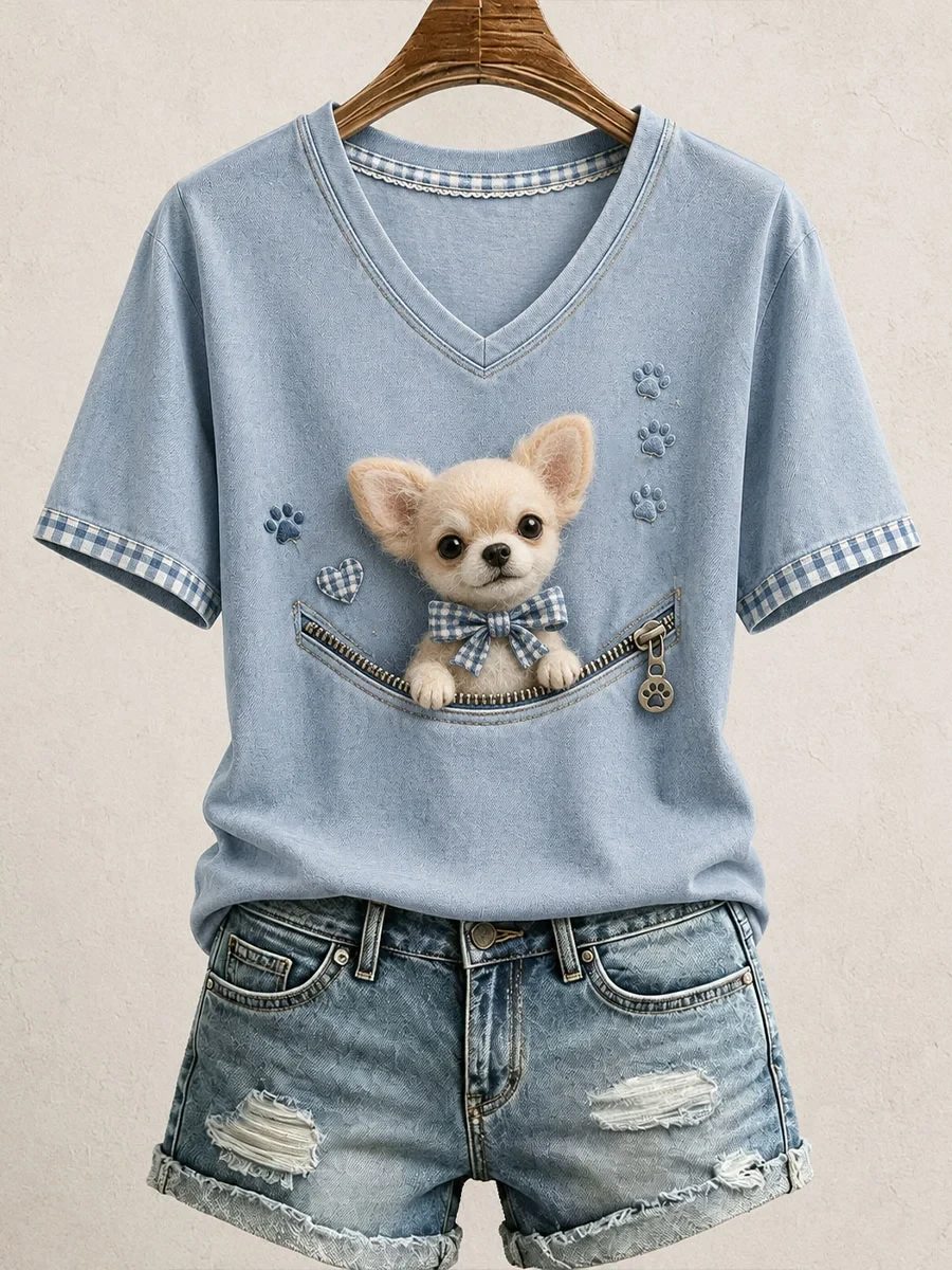 Lovely Golden Chihuahua Art V-Neck Shirt Cute Dog In Pocket Shirt Gift For Chihuahua Mom - Kdjoy Lovely Golden Chihuahua Art V-Neck Shirt Cute Dog In Pocket Shirt Gift For Chihuahua Mom - Kdjoy