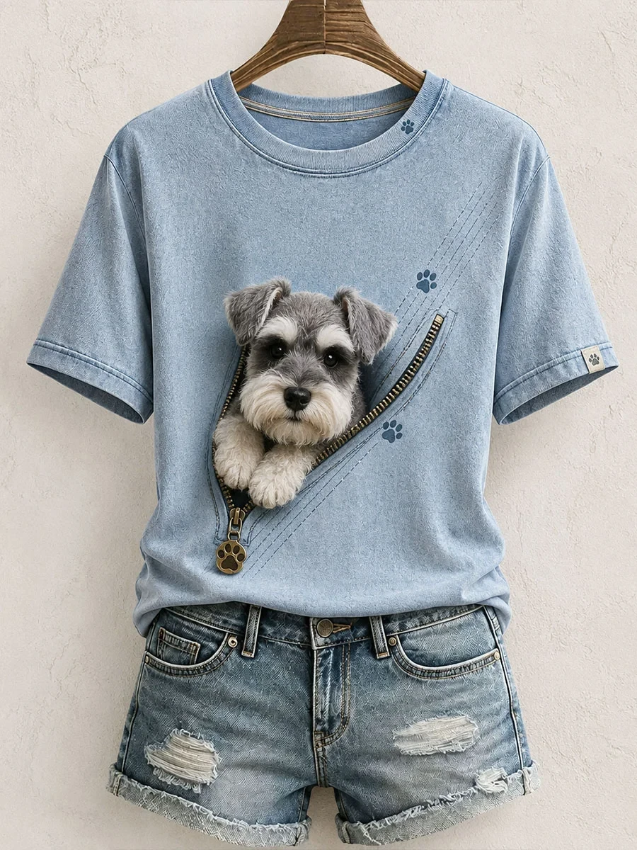 Lovely Schnauzer Felt Art T-Shirt Cute Dog Mom Shirt Gift For Schnauzer Lovers - Kdjoy