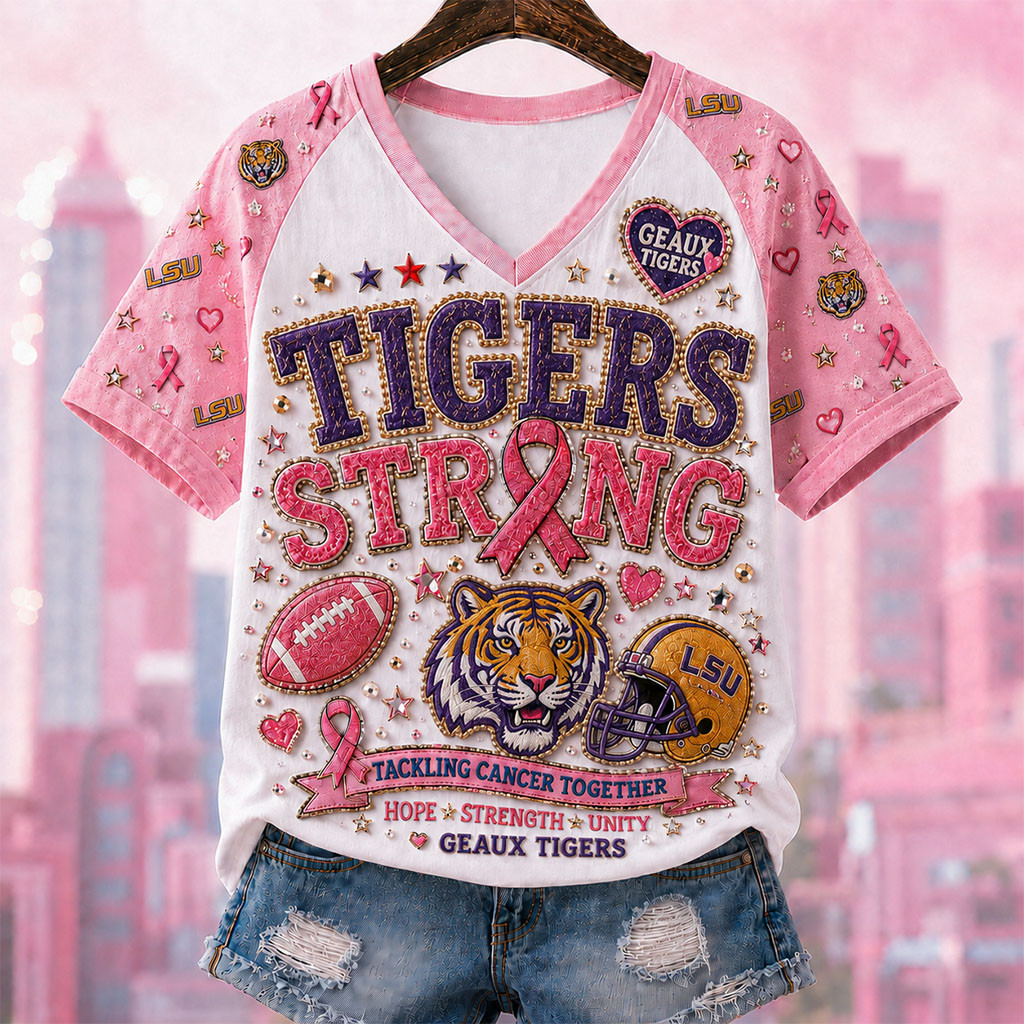 LSU Tigers Breast Cancer Awareness V-Neck T-Shirt Pink Out Game Day For Cure Tigers Merch