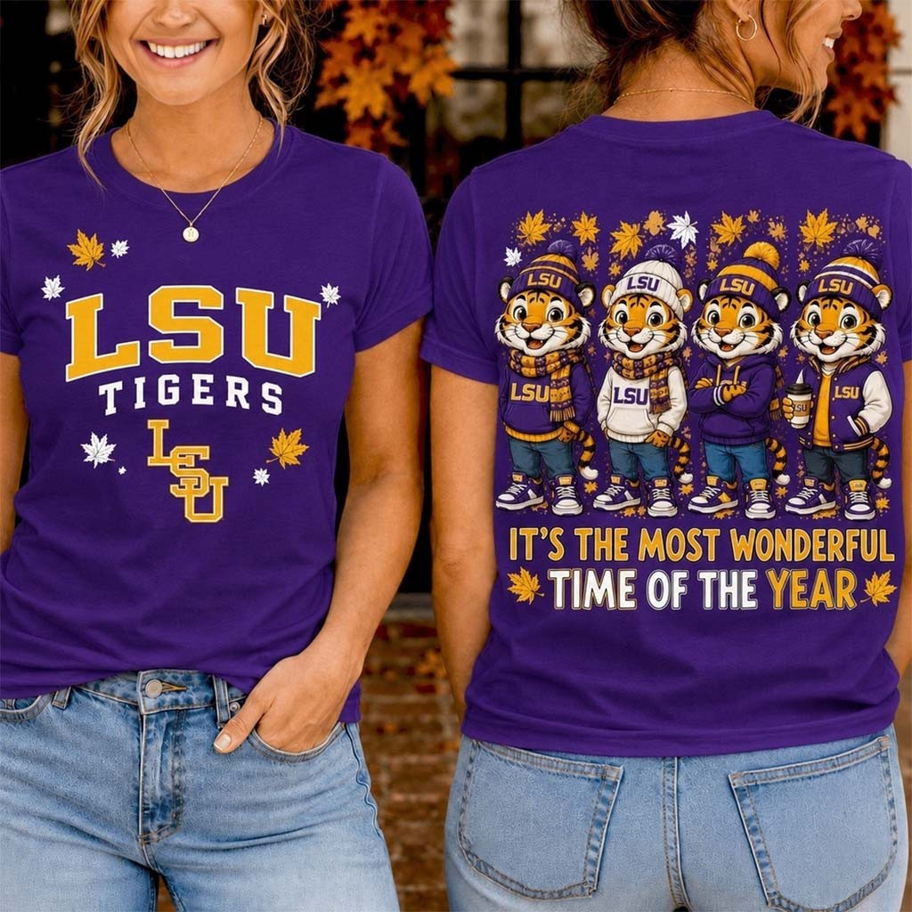 LSU Tigers Merch 2026 Autumn Festive Cheer T-Shirt It's The Most Wonderful Time Of The Year Tee - Kdjoy