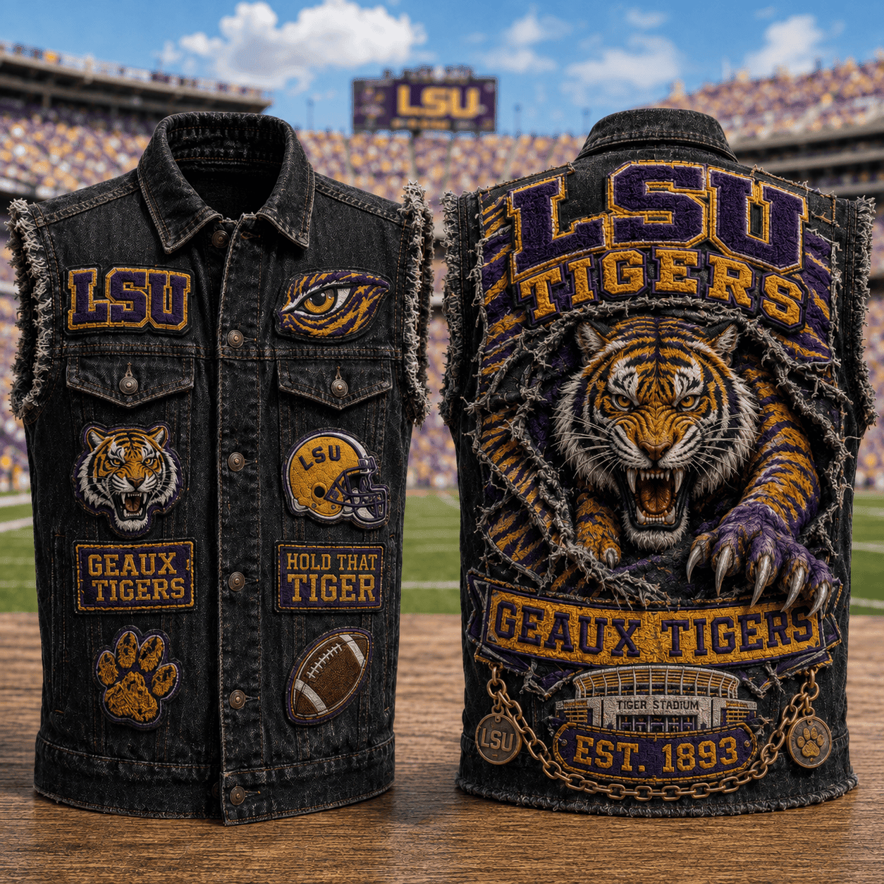LSU Tigers Merch Geaux Tigers Denim Jacket Game Day Gift For Football Lovers - Kdjoy LSU Tigers Merch Geaux Tigers Denim Jacket Game Day Gift For Football Lovers - Kdjoy