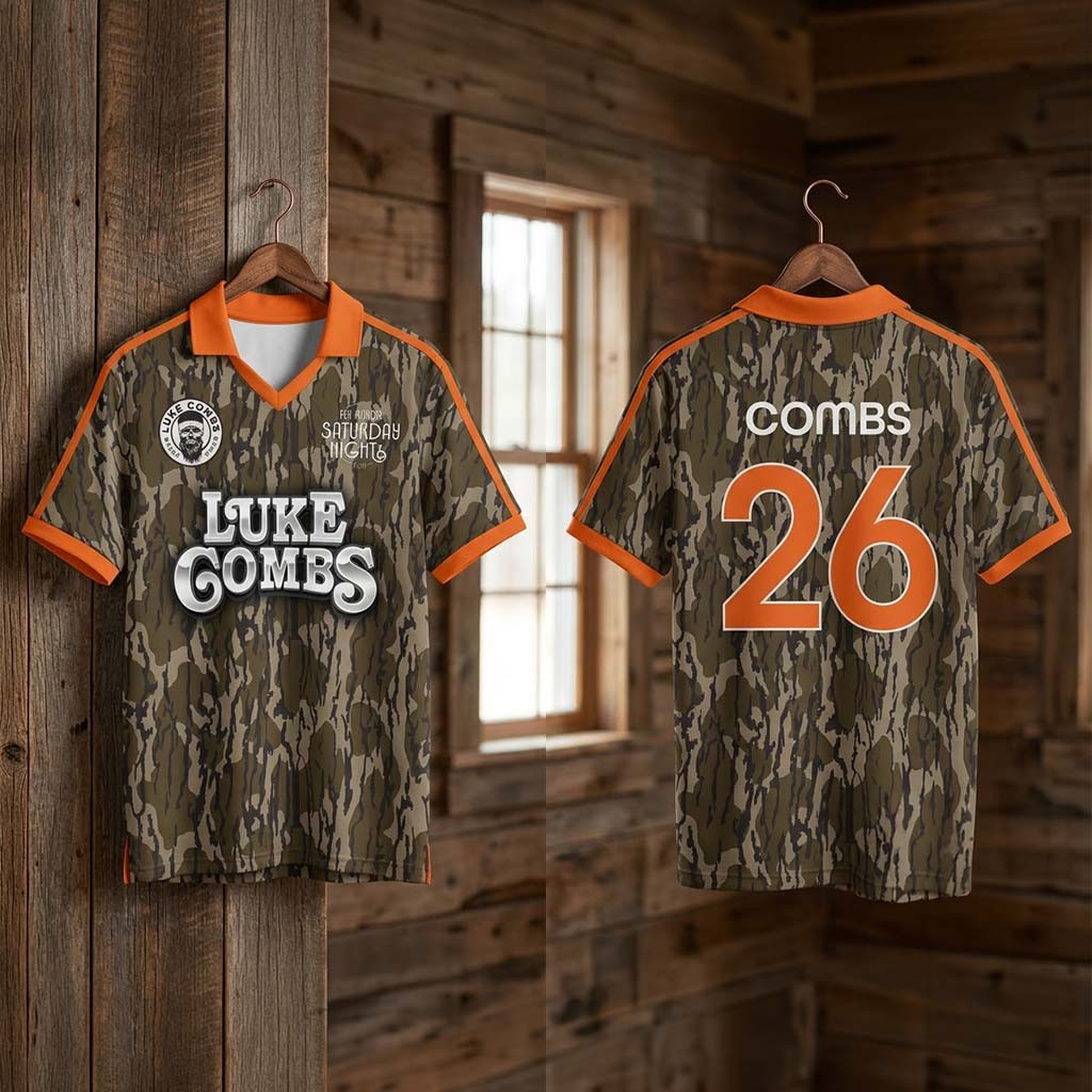 Luke Combs 2026 Europe And UK Tour My Kinda Saturday Night Jersey Shirt Luke Combs Merch Camo - Kdjoy