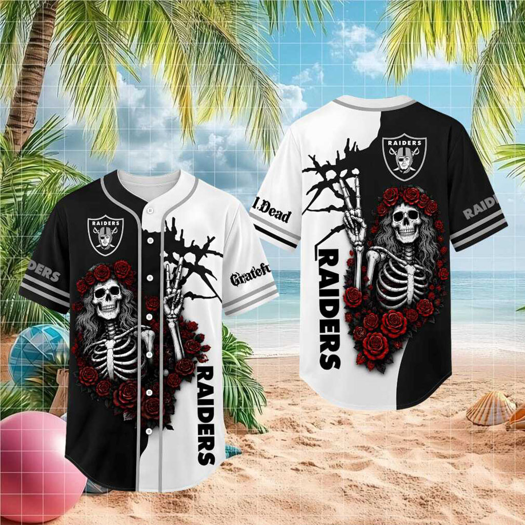 LV Raiders Skeleton Grateful Roses Baseball Jersey Raiders Merch Best Gift For Fans - Kdjoy LV Raiders Skeleton Grateful Roses Baseball Jersey Raiders Merch Best Gift For Fans - Kdjoy