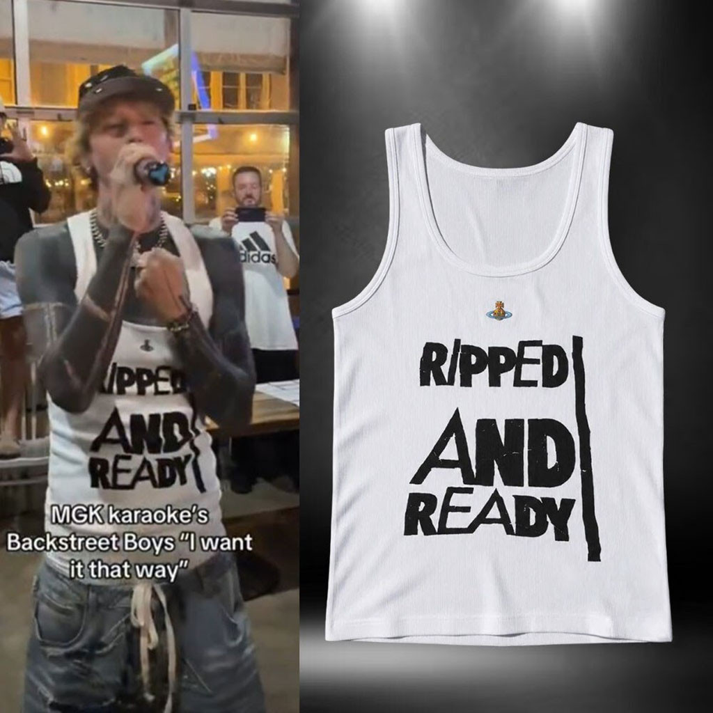 Machine Gun Kelly Vivienne Westwood White Ripped And Ready Tank Top MGK Merch Fan Gifts - Kdjoy