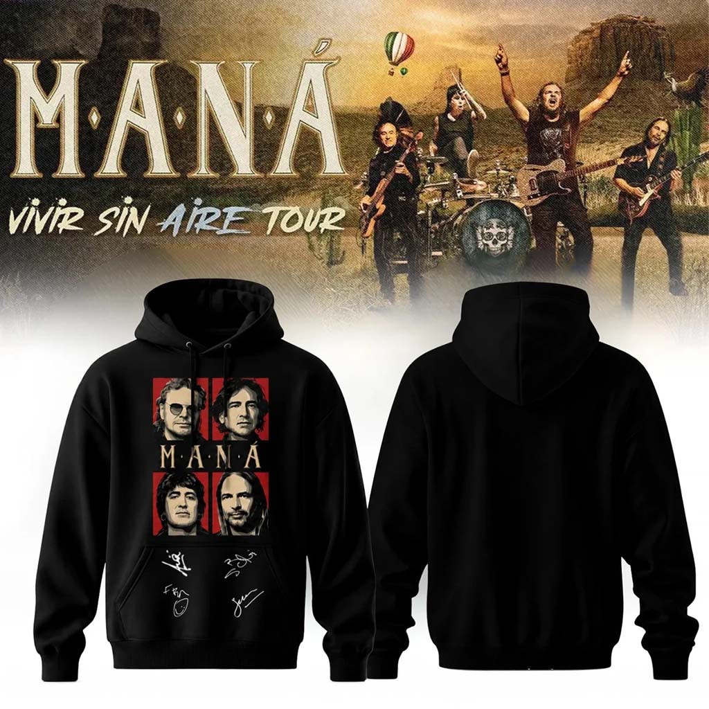 Mana Merch 2026 Vivir Sin Aire Tour Hoodie Black Cool Gifts For Music Lovers - Kdjoy