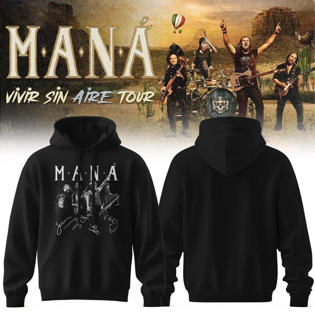 Mana Merch 2026 Vivir Sin Aire Tour Hoodie Black Gifts For Music Fans - Kdjoy