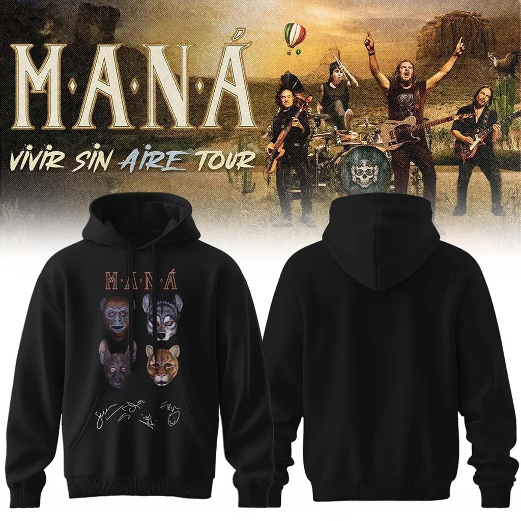 Mana Merch 2026 Vivir Sin Aire Tour Hoodie Black Music Related Gifts For Guys - Kdjoy Mana Merch 2026 Vivir Sin Aire Tour Hoodie Black Music Related Gifts For Guys - Kdjoy