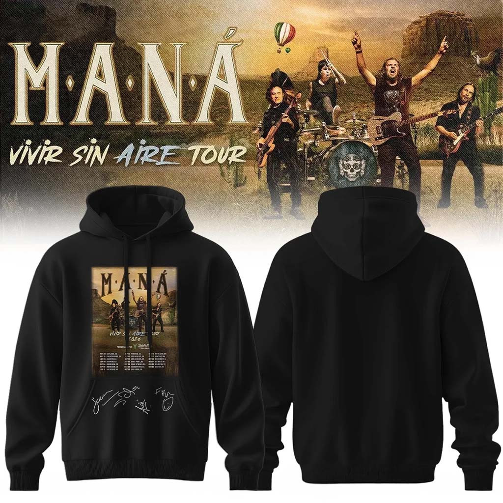 Mana Merch 2026 Vivir Sin Aire Tour Hoodie Black Presents For Pop Lovers - Kdjoy