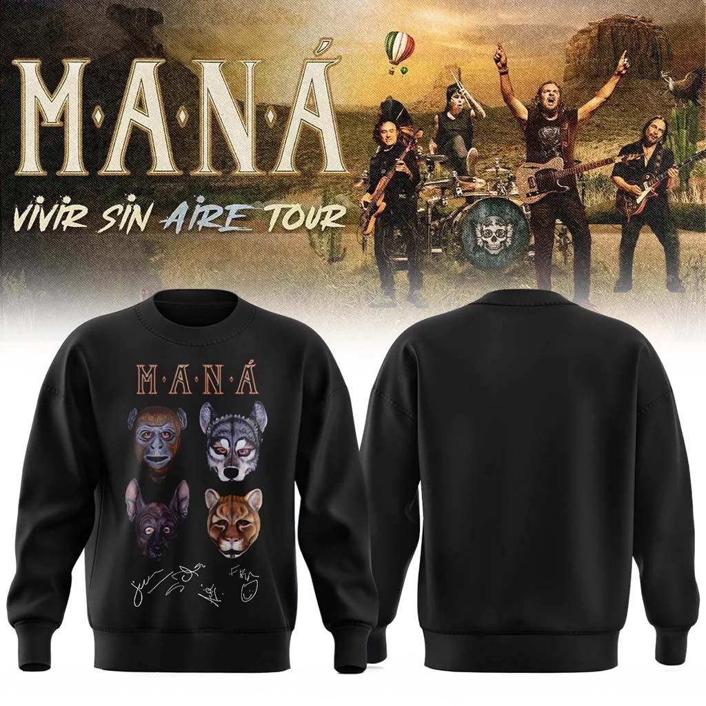 Mana Merch 2026 Vivir Sin Aire Tour Sweatshirt Black Birthday Gifts For Pop Lovers - Kdjoy