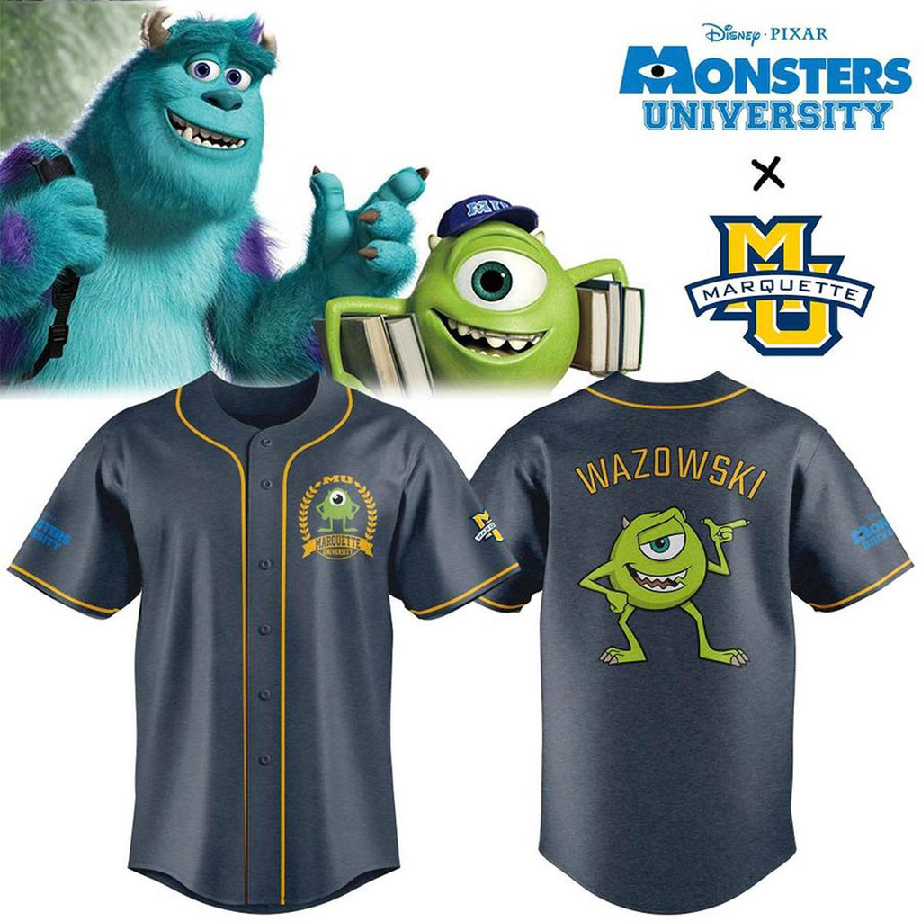 Marquette Golden Eagles X Monsters University Mike Wazowski Baseball Jersey Fan Merch 2026 - Kdjoy