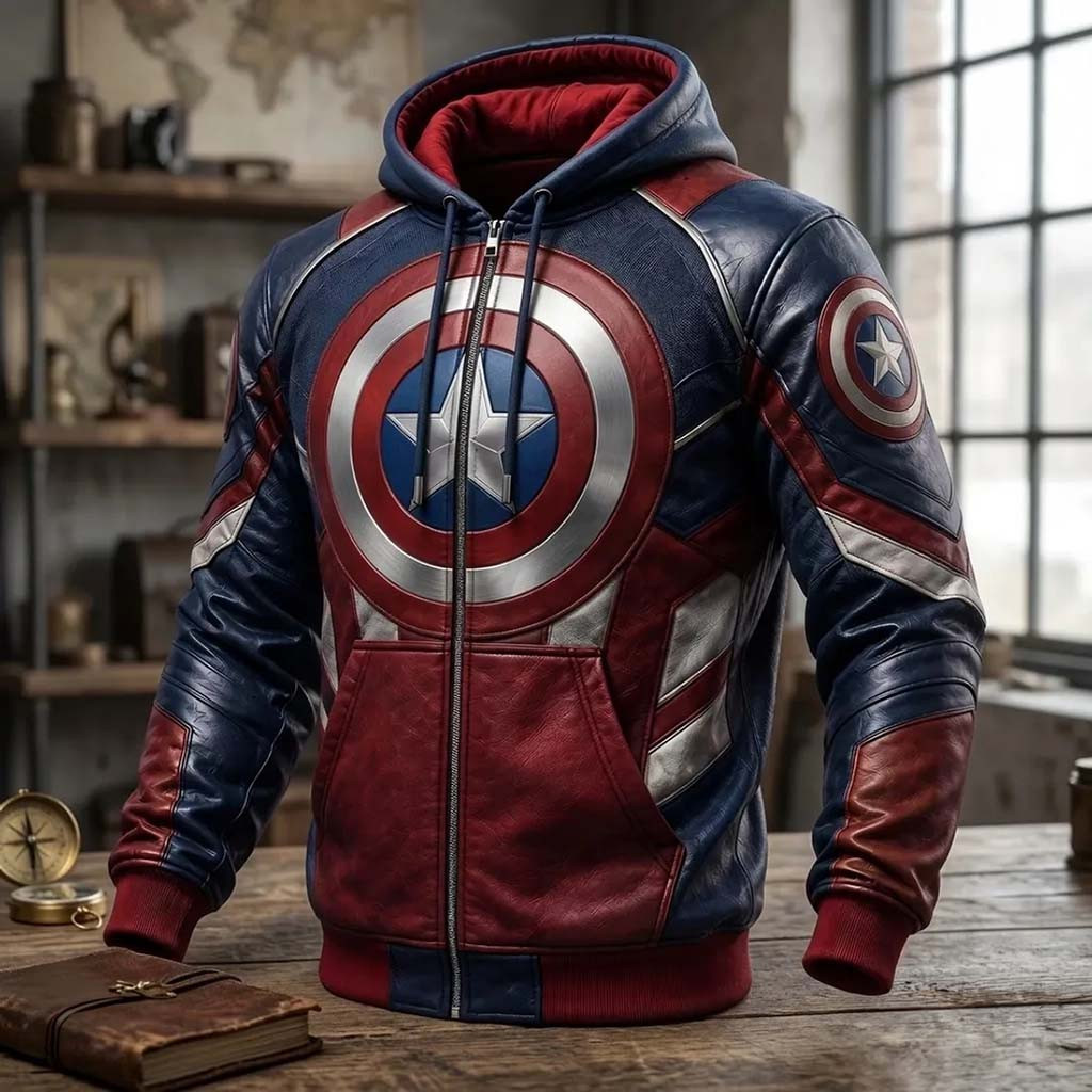 Marvel Captain America Shield Zip Hoodie Superhero Merch Gift For Marvel Fans - Kdjoy