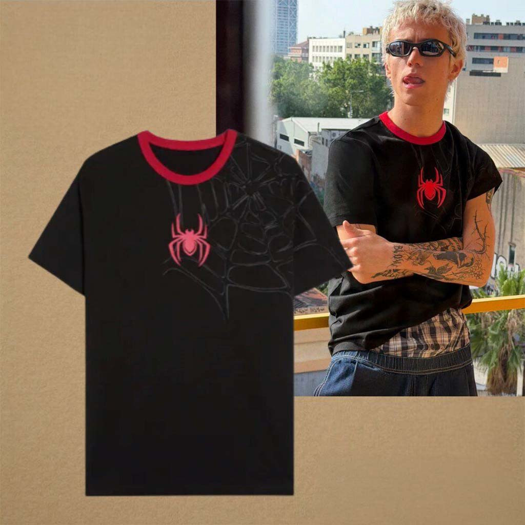 Marvel Spider Man Web Print Ringer T-Shirt Spider Man Merch Gifts For Boyfriend - Kdjoy