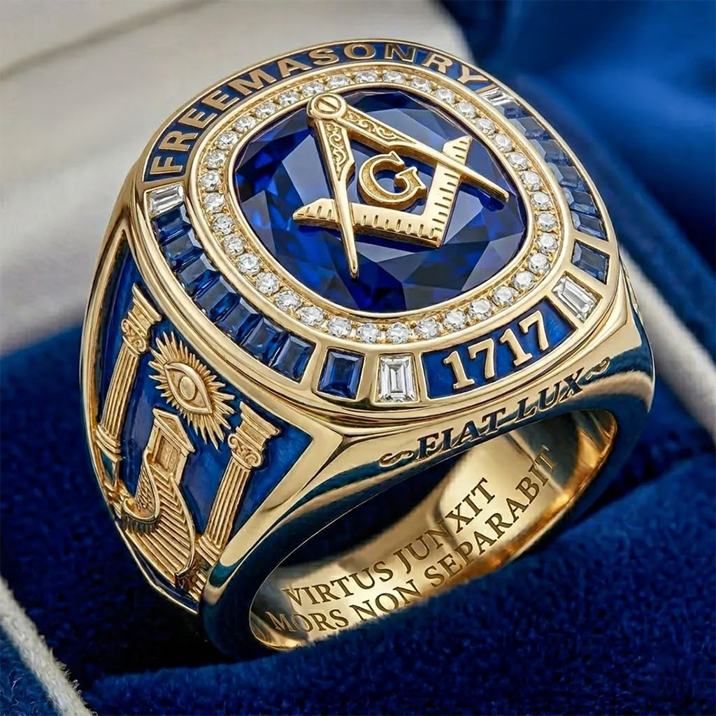 Masonic Blue Sapphire Ring Freemasons Merch Best Gifts For Fathers - Kdjoy