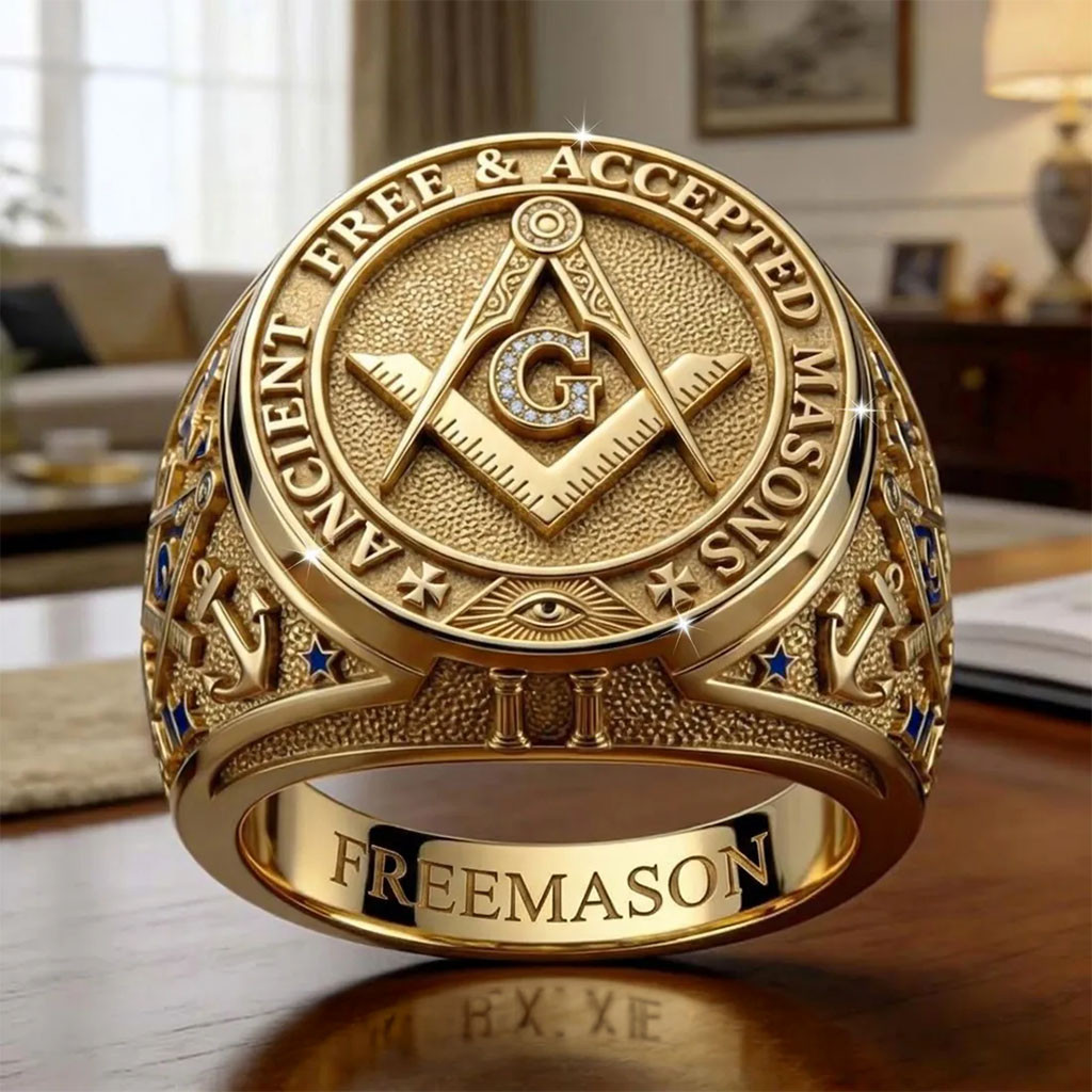 Masonic Gold Square And Compass Ring Free And Accepted Ring Useful Gift For Dad - Kdjoy