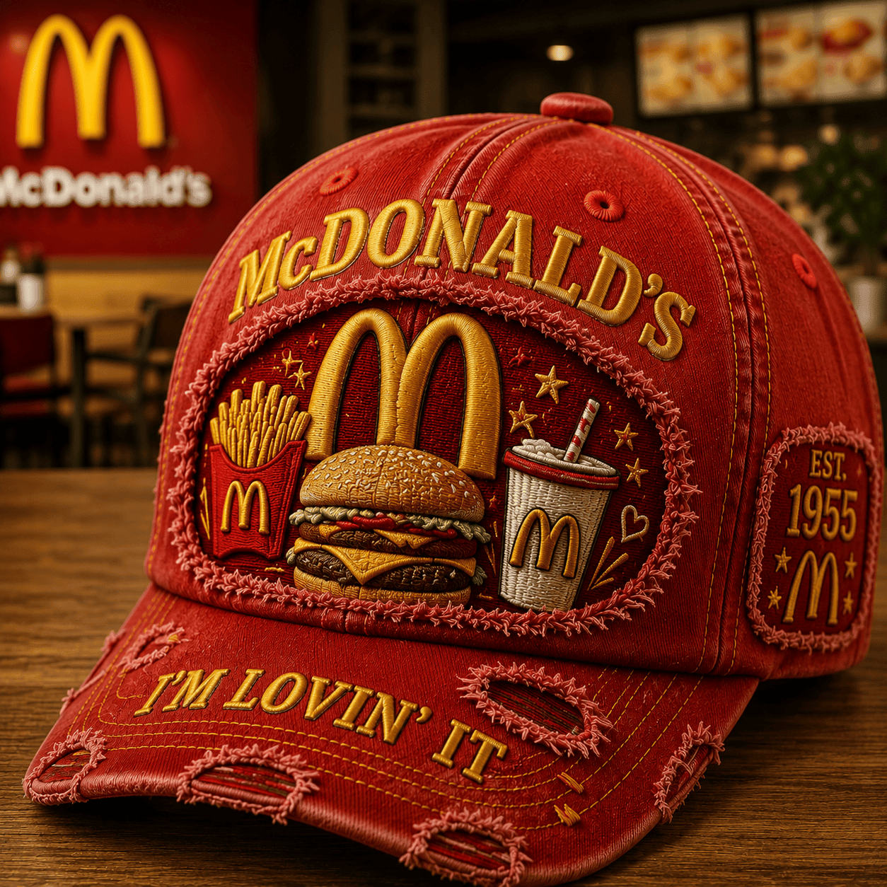 McDonald's I'm Lovin It Distressed Hat Fast Food Lover Cap McDonalds Merch Gifts For Son - Kdjoy