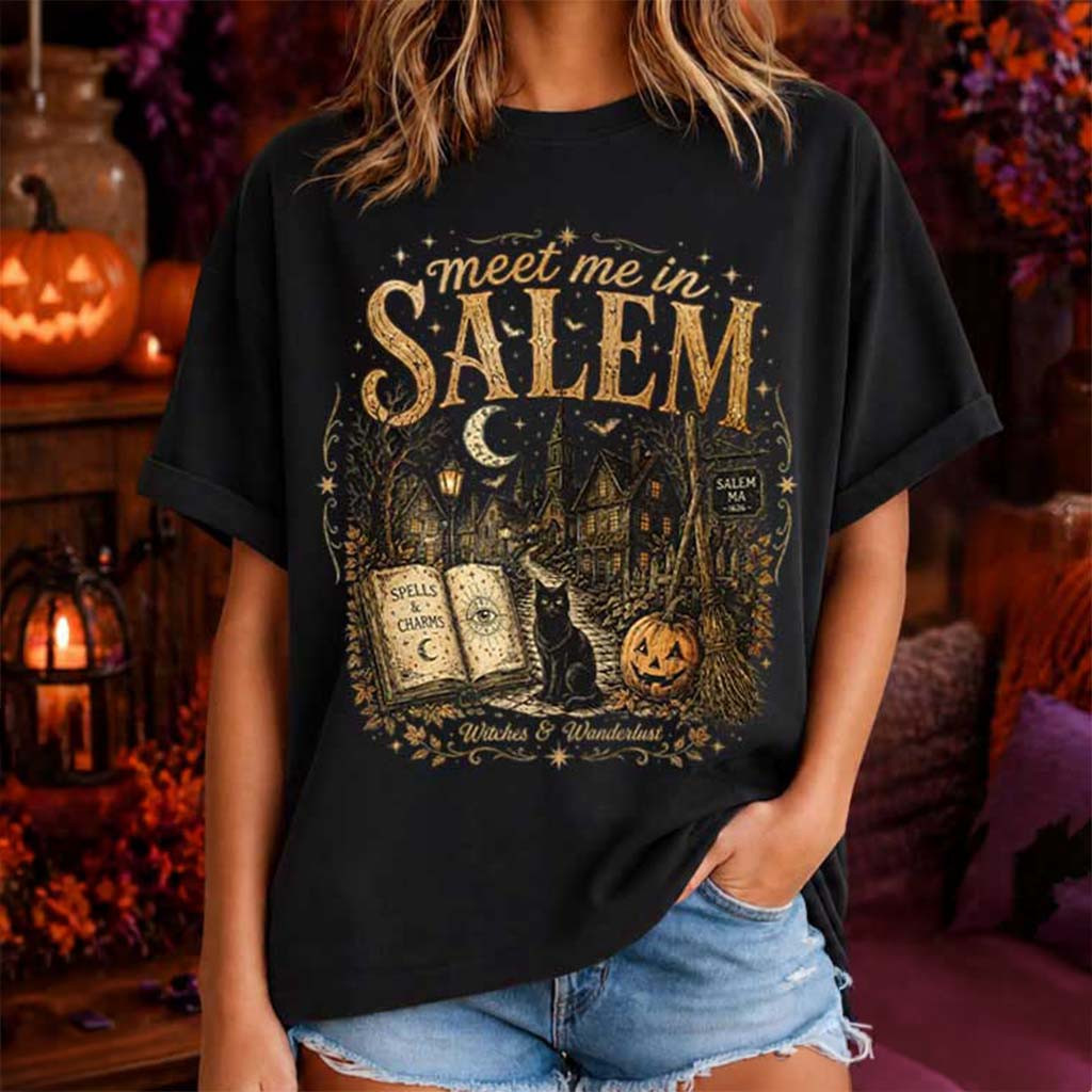 Meet Me In Salem Witchy Halloween Spooky T-Shirt Horror Apparel Gifts For Halloween - Kdjoy Meet Me In Salem Witchy Halloween Spooky T-Shirt Horror Apparel Gifts For Halloween - Kdjoy