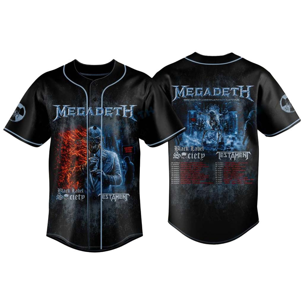 Megadeth Breakout Hibernation Of Nations 2027 European Tour Baseball Jersey Megadeth Merch - Kdjoy Megadeth Breakout Hibernation Of Nations 2027 European Tour Baseball Jersey Megadeth Merch - Kdjoy