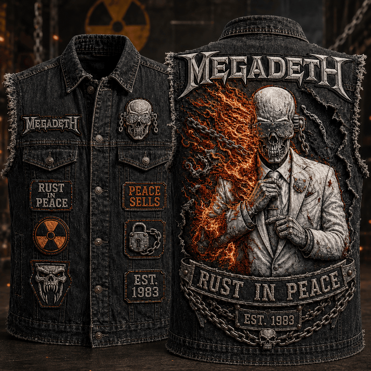 Megadeth Rust In Peace Denim Vest Megadeth Merch Gift For Heavy Metal Band Fans - Kdjoy Megadeth Rust In Peace Denim Vest Megadeth Merch Gift For Heavy Metal Band Fans - Kdjoy