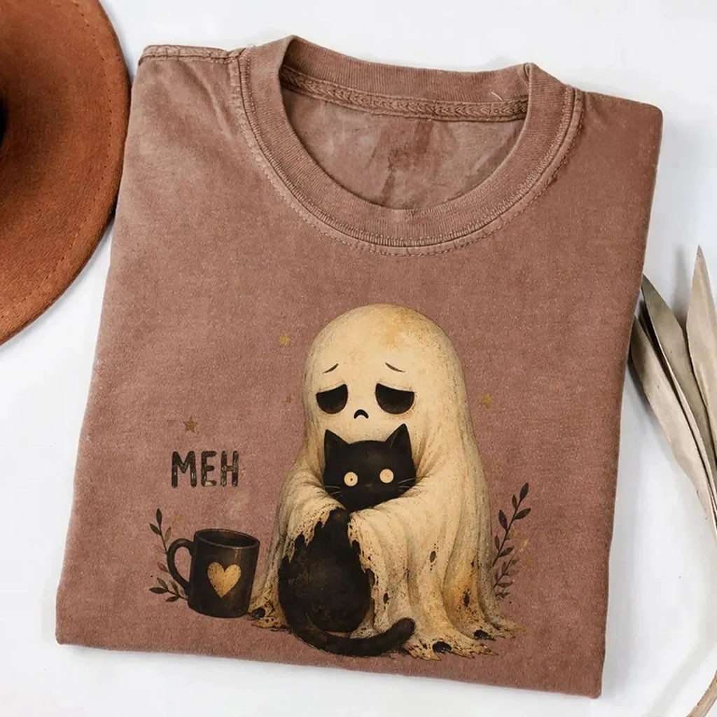 Meh Ghost Cat Shirt Cute Halloween Ghost Black Cat Shirt Gift For Cat Lover - Kdjoy Meh Ghost Cat Shirt Cute Halloween Ghost Black Cat Shirt Gift For Cat Lover - Kdjoy