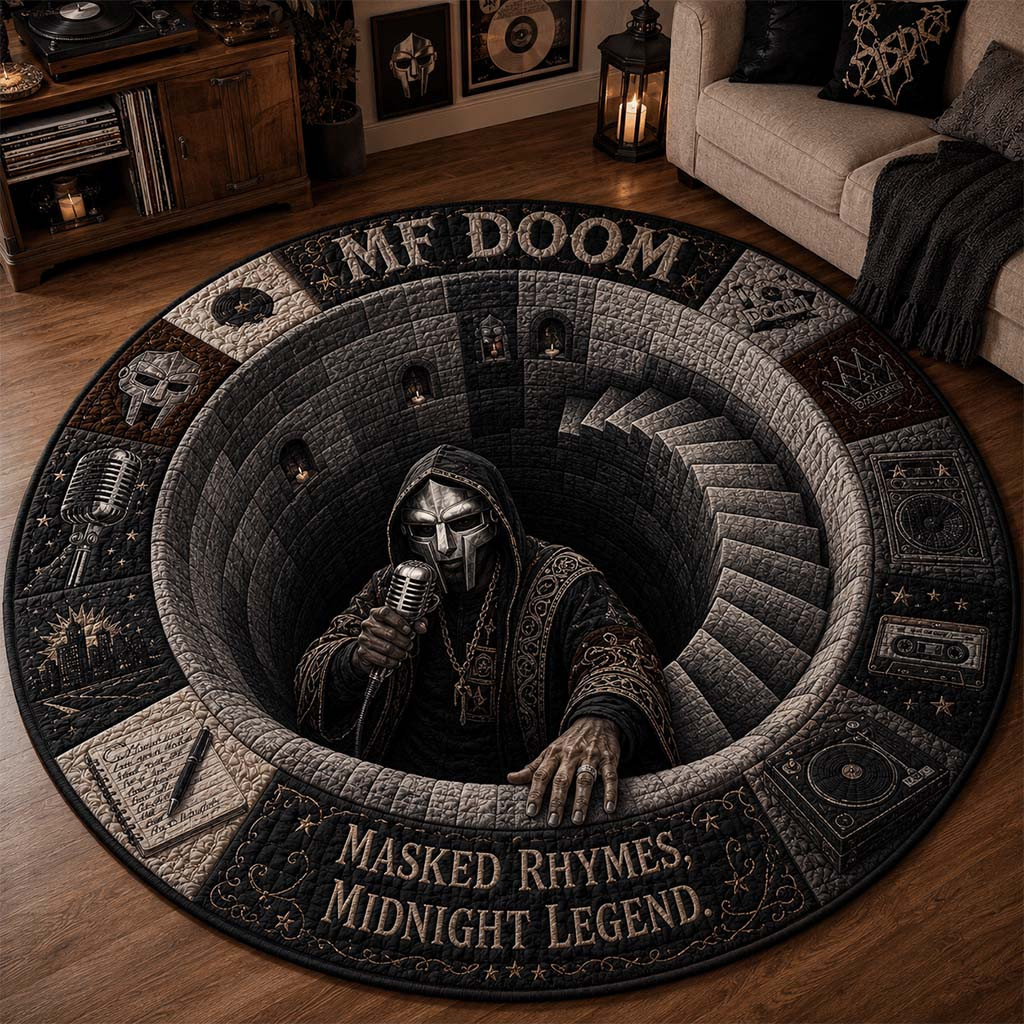 MF Doom Merch Masked Rhymes Midnight Legend Quilted Round Mat Best Gifts For Rapper Fans - Kdjoy