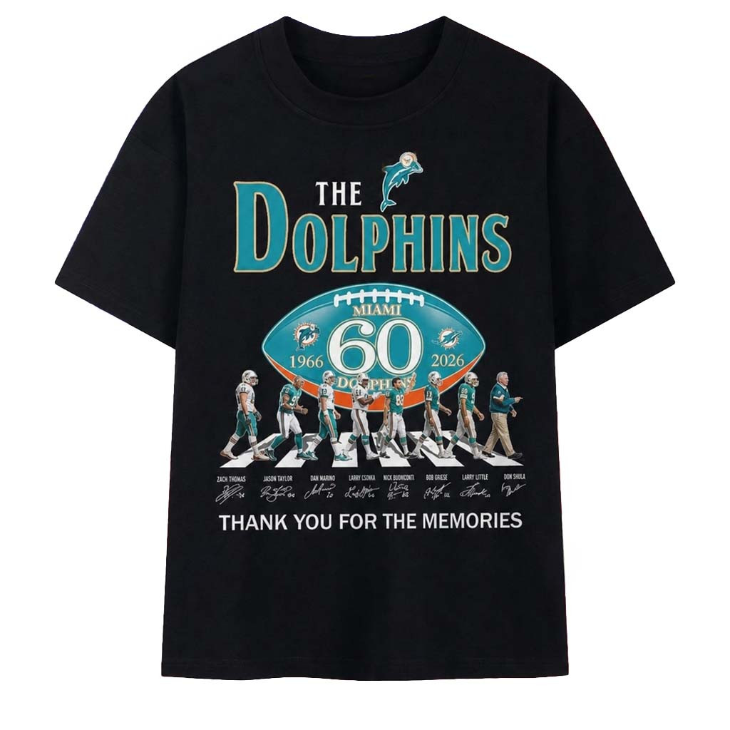 Miami Dolphins 60th Anniversary 1966 2026 Abbey Road Signatures T-Shirt Miami Dolphins Merch - Kdjoy