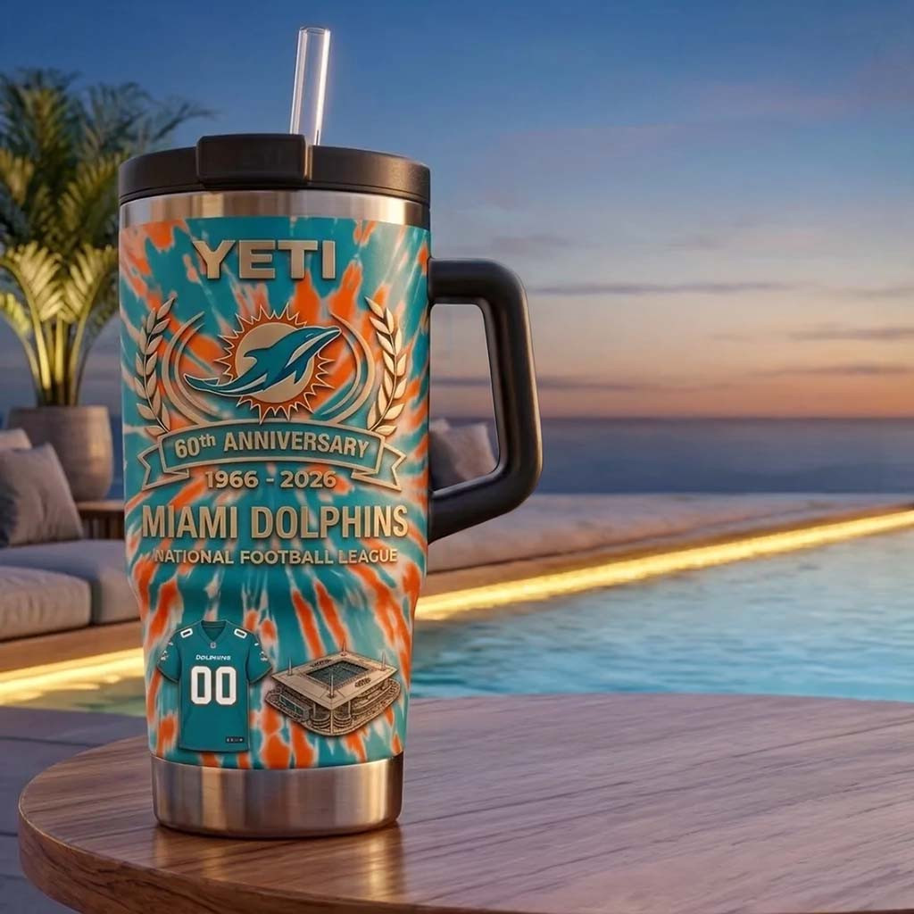 Miami Dolphins 60th Anniversary YETI Tumbler Miami Dolphins Merch Gift Ideas For Football Fans - Kdjoy Miami Dolphins 60th Anniversary YETI Tumbler Miami Dolphins Merch Gift Ideas For Football Fans - Kdjoy