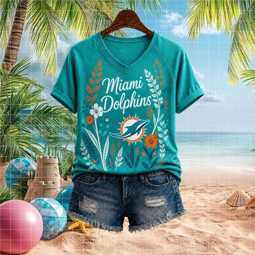 Miami Dolphins Botanical Flower Print Sports V-Neck Shirt Miami Dolphins Merch Gift For Fans - Kdjoy Miami Dolphins Botanical Flower Print Sports V-Neck Shirt Miami Dolphins Merch Gift For Fans - Kdjoy