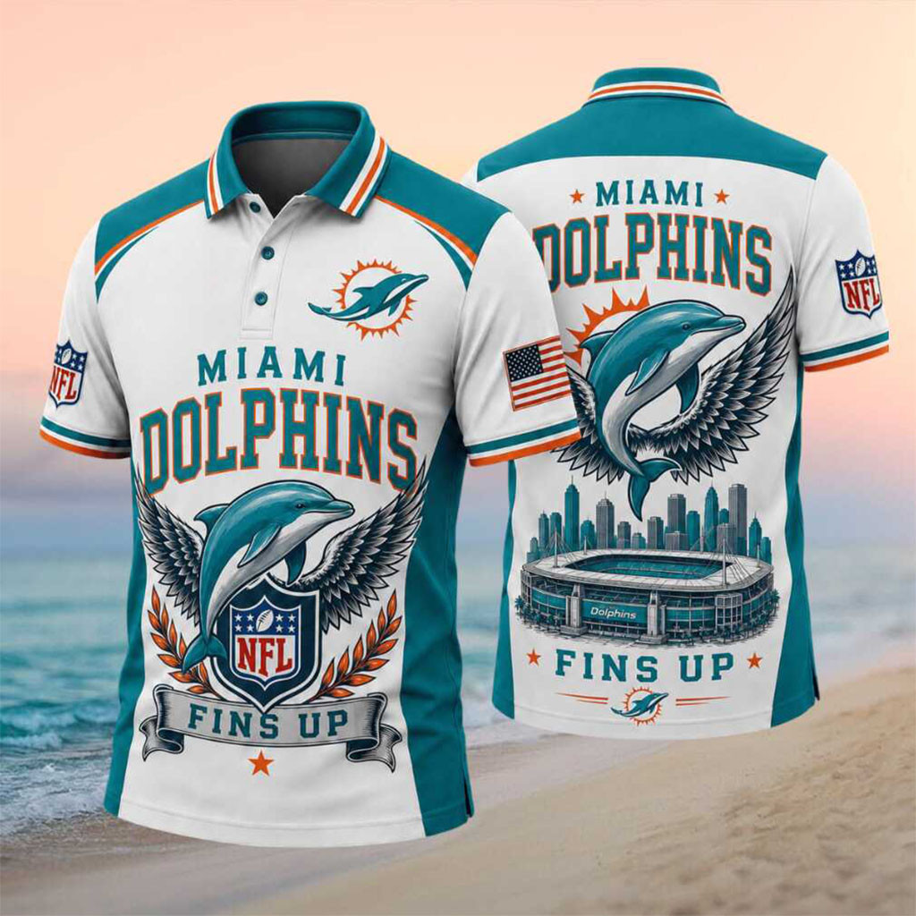 Miami Dolphins Fins Up Fighter Dolphin Skyline Polo Shirt Miami Dolphins Merch Game Day Gifts - Kdjoy