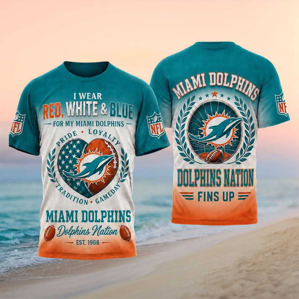 Miami Dolphins Football Heart American Flag Pride Shirt Game Day Tees Miami Dolphins Merch - Kdjoy
