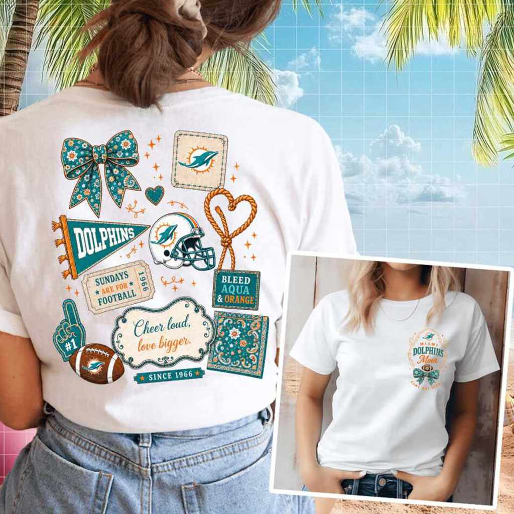 Miami Dolphins Football Mom Game Day Bow Shirt Miami Dolphins Merch Gift For Football Lovers - Kdjoy