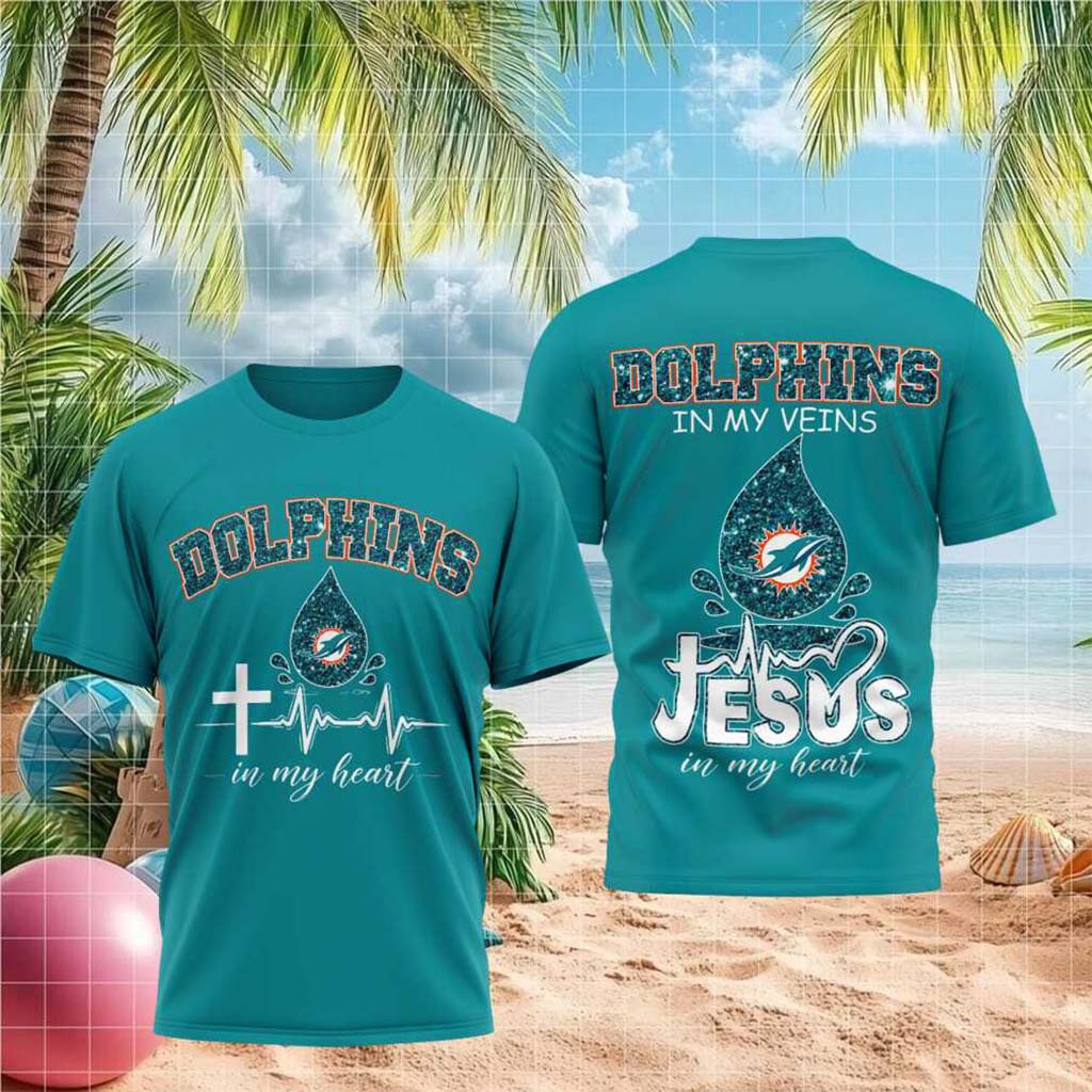 Miami Dolphins Jesus In My Heart Cross Shirt Miami Dolphins Merch Best Football Gifts - Kdjoy