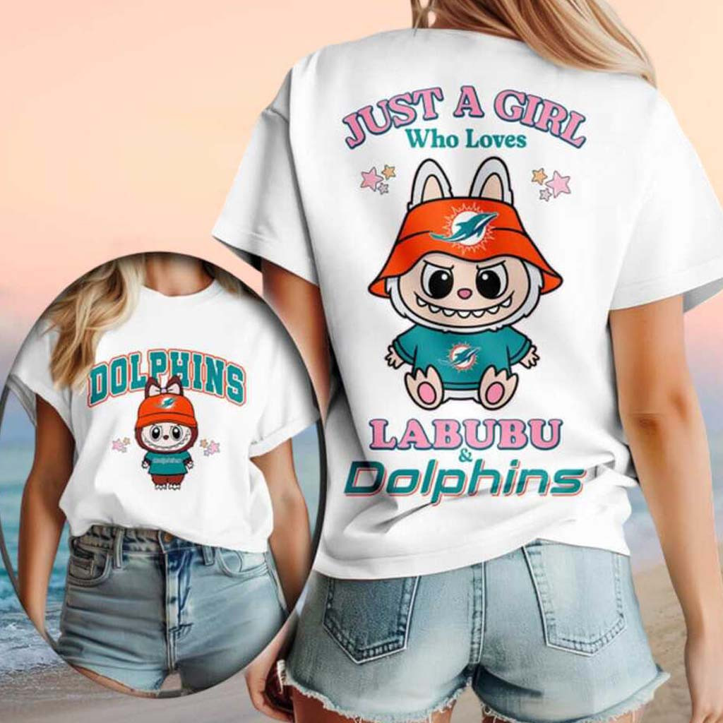 Miami Dolphins Labubu Mascot Just A Girl Who Loves Football T-Shirt Miami Dolphins Merch Gifts Miami Dolphins Labubu Mascot Just A Girl Who Loves Football T-Shirt Miami Dolphins Merch Gifts