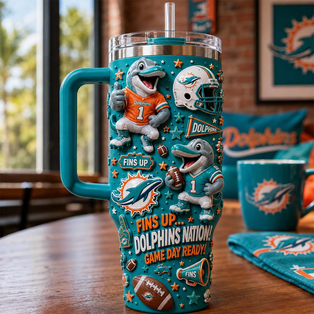 Miami Dolphins Merch Fins Up Dolphins Nation Game Day Ready Tumbler Football Fan Gift Ideas - Kdjoy