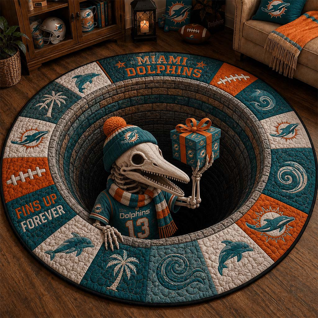 Miami Dolphins Merch Fins Up Forever Quilted Round Mat Best Gifts For Football Fans - Kdjoy