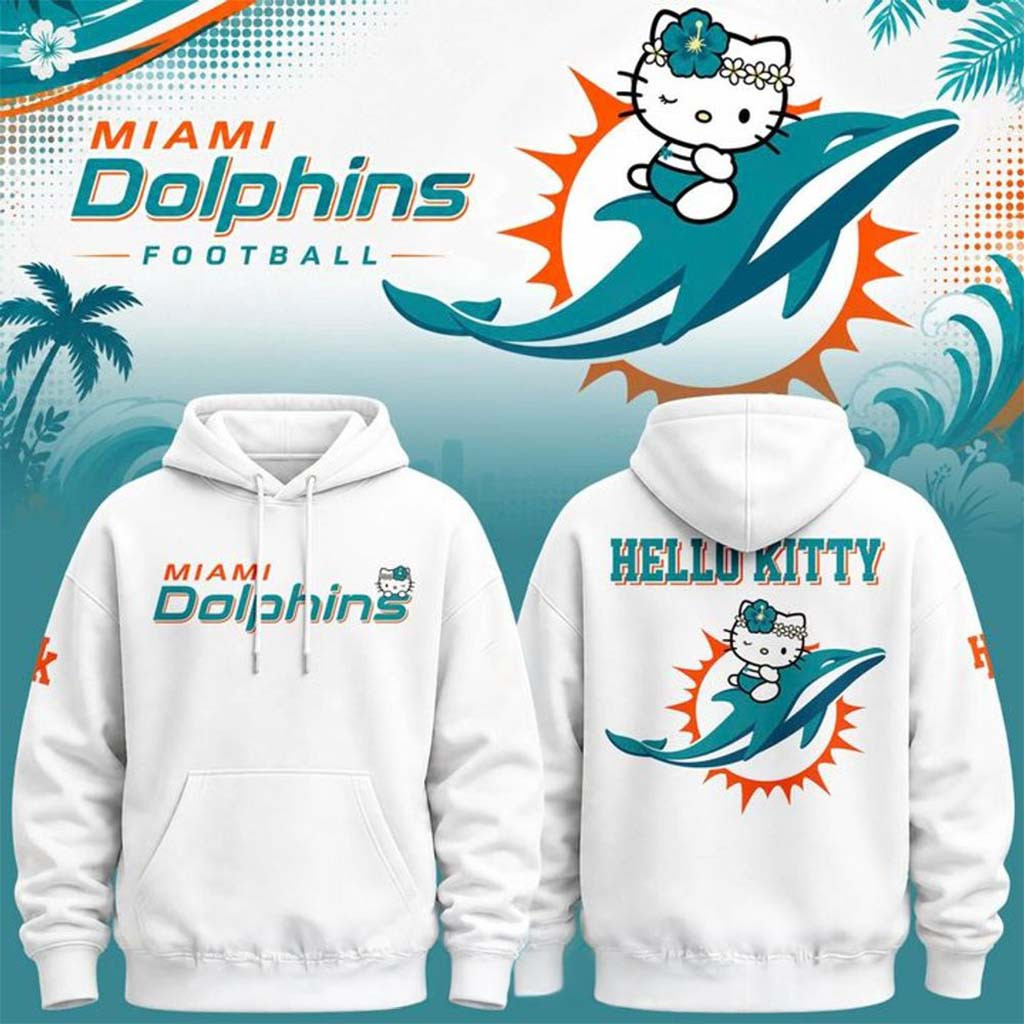 Miami Dolphins X Hello Kitty 2026 White Hoodie Miami Dolphins Merch Gift For Football Fans - Kdjoy
