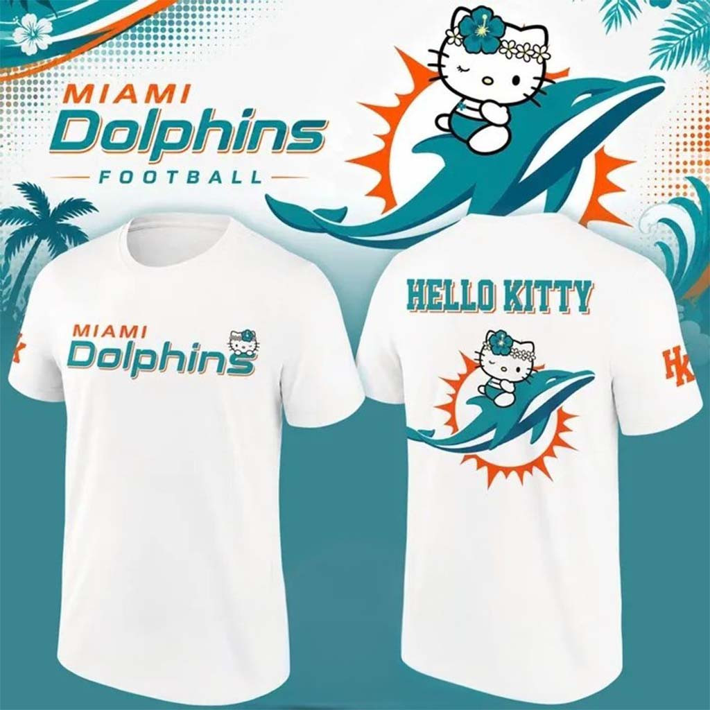 Miami Dolphins X Hello Kitty 2026 White T-Shirt Miami Dolphins Merch Present For Football Fans - Kdjoy